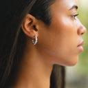 Sabrina Beaded White Stone Huggie Hoop Earrings, view 7