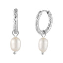 Rosalind Hammered Freshwater Pearl Hoop Earrings, view 13