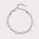Celestine Layered Herringbone and Pearl Bracelet, view 3