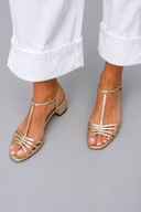 Leona low block heel sandals with multi-strap T-strap design