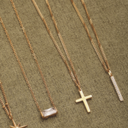 Maria Gold Bar Necklace with White Zircon Stones, view 6