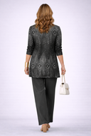 Oriel black three piece set for women with patterned cardigan and long-sleeve top, view 3