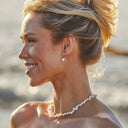 Rosalind Hammered Freshwater Pearl Hoop Earrings, view 16
