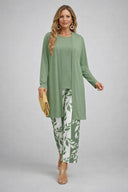 Annora three piece set with longline cardigan and elasticated waist printed trousers, view 3