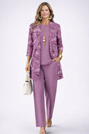 Annora three piece set with longline cardigan and elasticated waist printed trousers, view 4