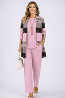 Annora three piece set with longline cardigan and elasticated waist printed trousers, view 5