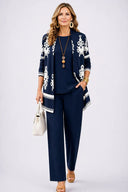 Annora three piece set with longline cardigan and elasticated waist printed trousers, view 7