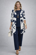 Annora three piece set with longline cardigan and elasticated waist printed trousers, view 8