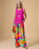 Addison pink sleeveless top with abstract print wide-leg trousers