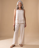 Arabelle cream tiered top with matching cream wide-leg trousers