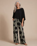 Amaya asymmetric draped top with graphic print wide-leg trousers