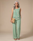 Amity mint tiered top with matching mint wide-leg trousers