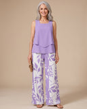 Abbey lilac sleeveless top with botanical print wide-leg trousers