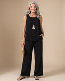 Bethan black tiered sleeveless top with black wide-leg trousers