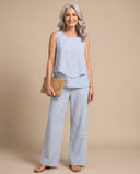 Aurelie sleeveless top with blue and white striped wide-leg trousers