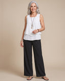 Ailsa white sleeveless top with black wide-leg trousers