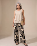 Agnes beige sleeveless top with golden botanical print wide-leg trousers
