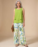 Astrid green sleeveless top with graphic print wide-leg trousers