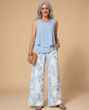 Aviva pale blue top with soft botanical print wide-leg trousers