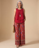 Annika layered sleeveless top with floral print wide-leg trousers