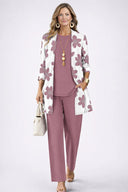 Annora three piece set with longline cardigan and elasticated waist printed trousers, view 11