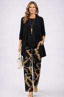 Annora three piece set with longline cardigan and elasticated waist printed trousers, view 10