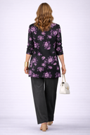 Lumi black 3 piece set with purple floral cardigan and wide-leg trousers, view 2