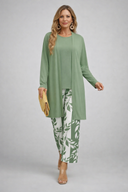 Adah green three piece set with longline cardigan and printed trousers
