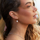 Rosalind Hammered Freshwater Pearl Hoop Earrings, view 17